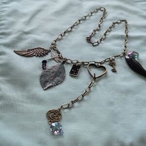Gold Vintage-Inspired Charm Necklace with Crystal Accents